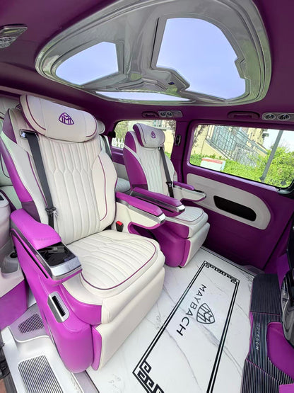 Manufacturer of upgrade kits for Mercedes V300d and V250d, including exterior body kits, interior components, aviation-style seats, and other accessories.