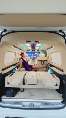 Toyota HiAce upgrade packages (interior & exterior), luxury seating, waterproof flooring, and electric curtains.